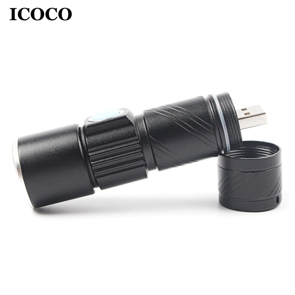 ICOCO портативный мини USB Перезаряжаемый фонарик Многофункциональный