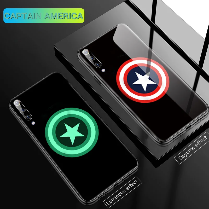 Captain America Светящийся стеклянный чехол Marvel для телефона с изображением Железного человека Venom для Xiaomi Mi 8 9 SE F1 Lite Redmi Note 4 5 6 7 8 Pro Plus Captain America - Цвет: Captain America