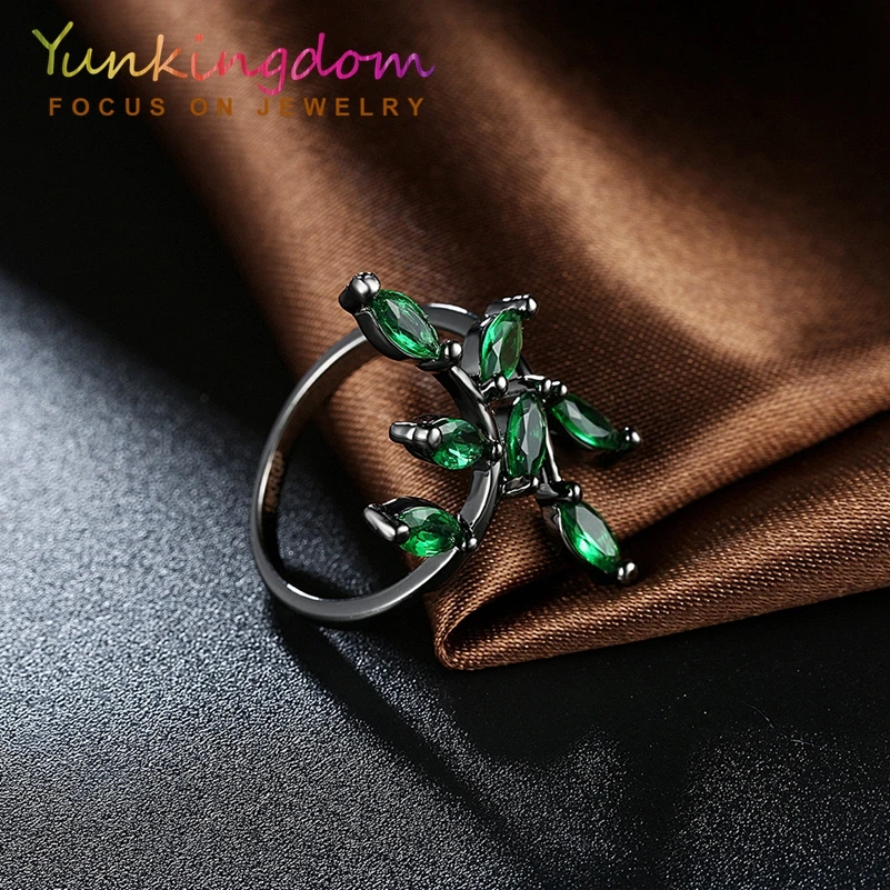Yunkingdom Leaves Shaped Zircon Crystal Finger Rings for Women Gifts Fine Jewelry Fashion Party | Украшения и аксессуары