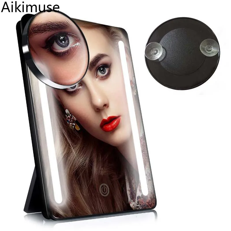 Карманное косметическое зеркало 10X компактное увеличительное с присоской