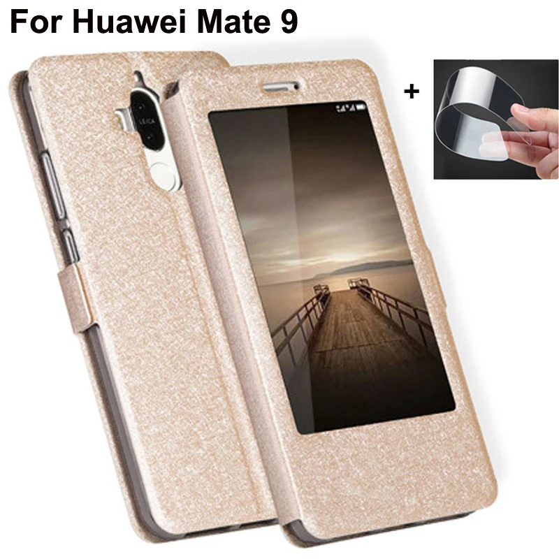 Кожаный флип чехол с окошком спереди для Huawei Mate 9 телефона mate9 задние Чехлы MT9 5