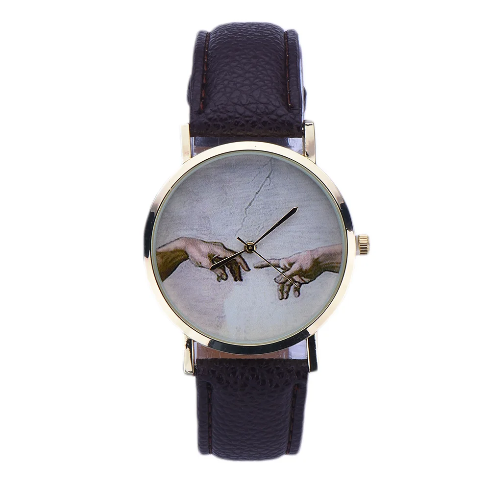 Women's Watch Relogio Feminino Hand Pattern Dial Wristwatch Women Men's Casual Leather Analog Watches Reloj Wholesale #YL5 