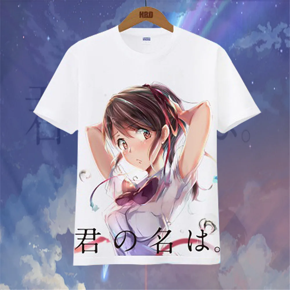 Аниме kimi no na wa короткий рукав Miyamizu Mitsuha футболки с надписью You Name топы Tachibana Taki