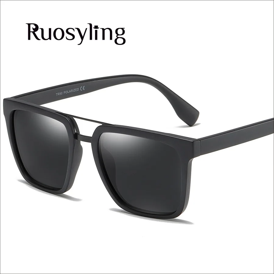 Matte Black Ruosyling UV400 Для мужчин, солнцезащитные очки, поляризационные, матовый темно-солнцезащитные очки для женщин в стиле ретро ultraliht гибкий квадратные солнечные очки для вождения на пляже - Цвет линз: Matte Black