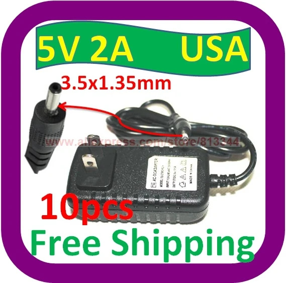 

10 pcs Free Shipping 5V DC 2A Wall Adapter AC Power Supply 5VDC 2A 3.5mm*1.3mm