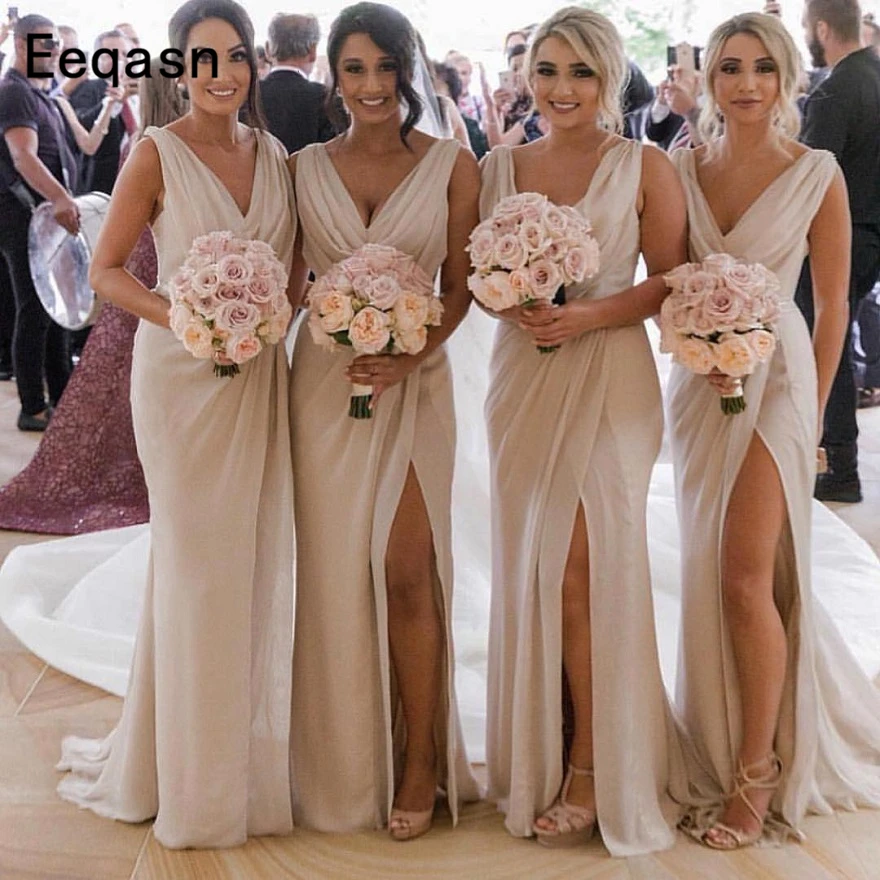 

vestido madrinha Slit Mermaid Bridesmaid Dresses Long Sexy Backless Wedding Party Dress 2020 V Neck Bride Maid of Honor Gowns