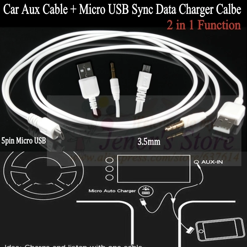 2 в 1 3.5 мм Micro AUX Аудио Док Зарядное Устройство USB Данных кабель Для Автомобиля
