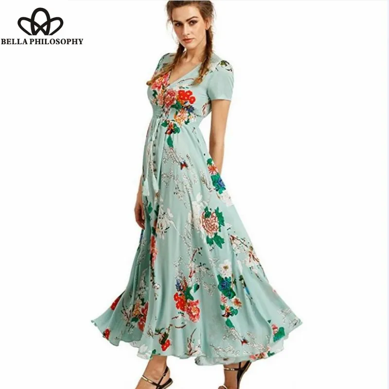 Женское летнее платье Heydress Макси Сарафан на пуговицах с разрезом и цветочным