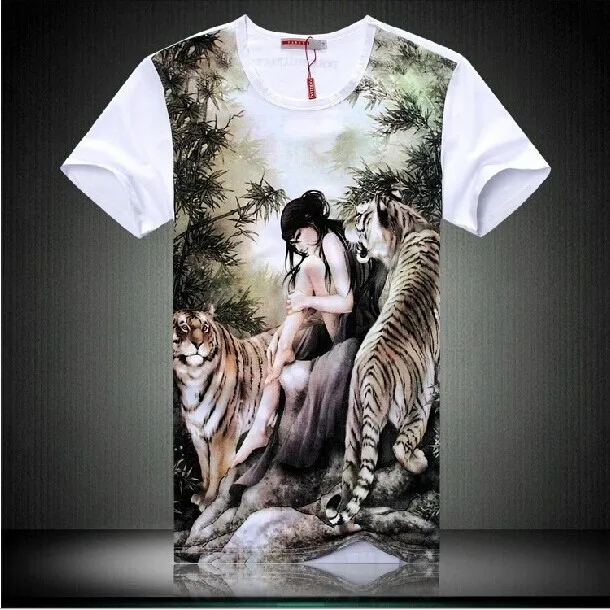High quality ! L-5XL Cotton 2014 Summer New Good Design Fashion Casual Beauty and beast Short Sleeve T shirts Tops&ampTees C016 | Мужская