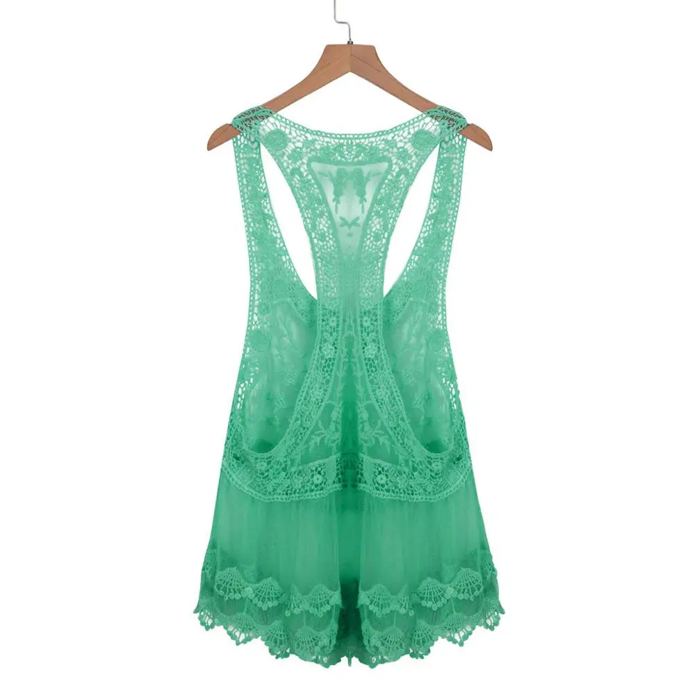 Mint Green Женское сексуальное летнее кружевное бикини, Пляжное солнцезащитное мини-платье, облегающее богемное платье fatos de banho - Цвет: Mint Green