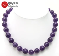 qingmos matural round purple 17 choker necklace for women with natural 12mm round dark purple jades beads nec5250 free shipping