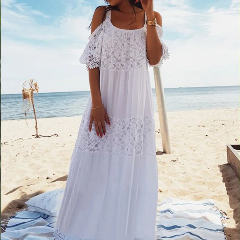 Новинка кружевное хлопковое длинное пляжное платье Saida de Praia Sarong Vestido Пляжное