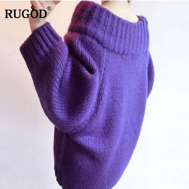 Новинка длинный женский свитер RUGOD с открытыми плечами однотонные свободные