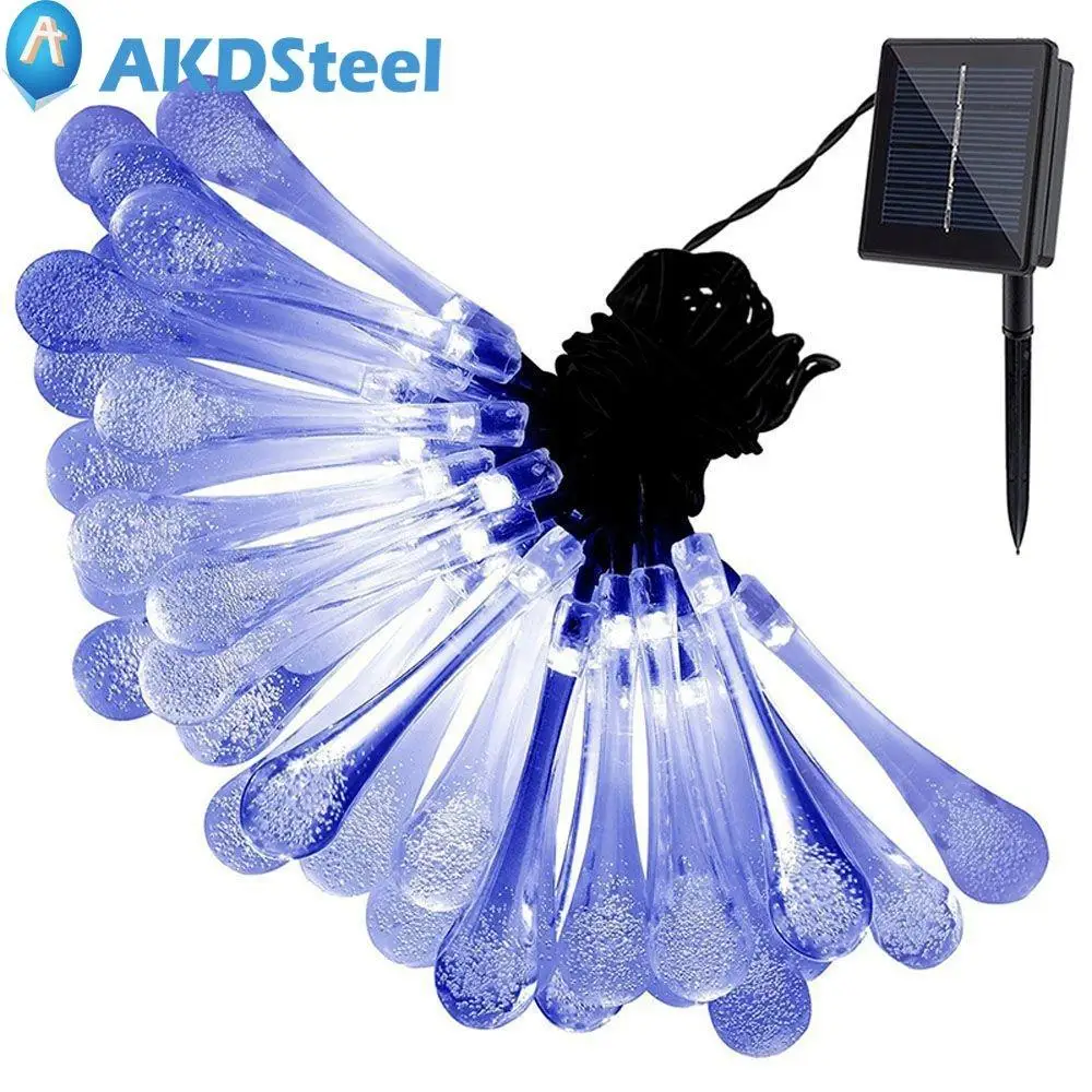 Фото Akdsteel открытый Солнечный свет строка 21ft 30 led капли воды гирлянды 8 режимов Akdsteel открытый Солнечный свет строка 21ft 30 led капли воды гирлянды 8 режимов