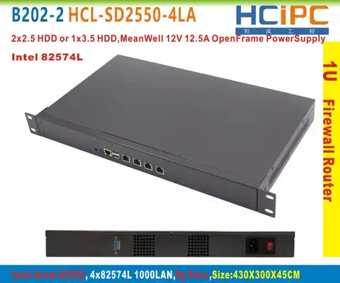 HCiPC B202-2, ATOM D2550 + By Pass,4LAN 1U брандмауэр система/маршрутизатор, 4LAN роутер, материнская плата брандмауэра