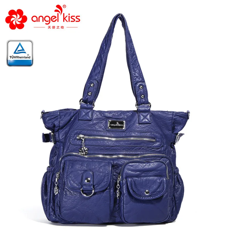 Blue Angelkiss, брендовые сумочки с эффектом потертости, женские сумки через плечо, вместительные сумки, сумки для женщин, высокое качество, сумки-мессенджеры, женские кожаные сумки - Цвет: Blue