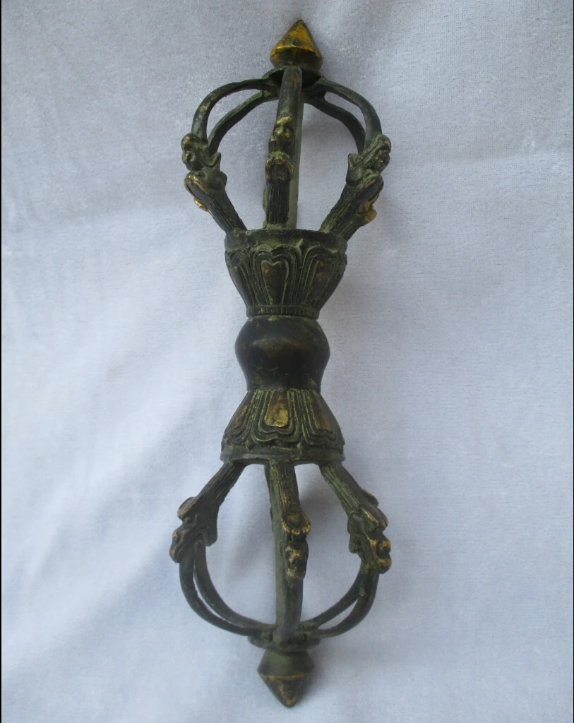 

Коллекционные тибетские старая бронзовая резная буддистская палочка/Античная Металлическая волшебная палочка из Тибета