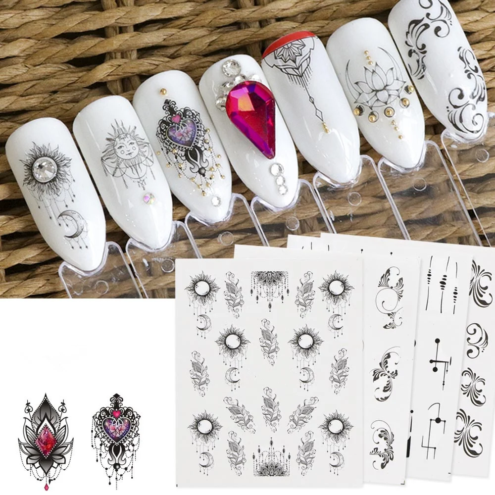 Фирменная Новинка Водные Наклейки для ногтей Стикеры черный простой образ DIY Nail
