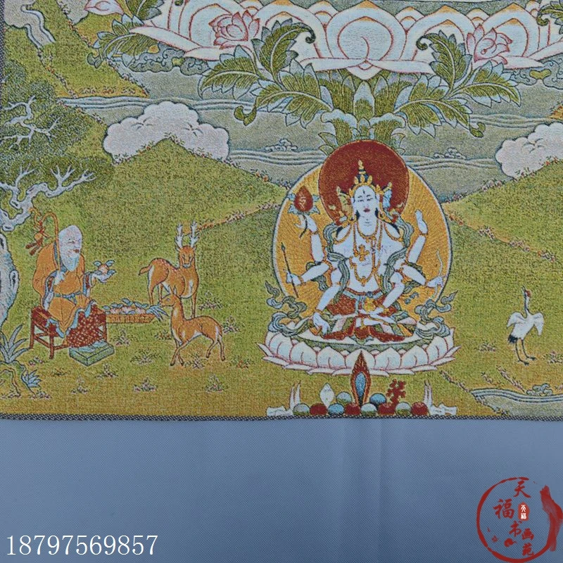 Рождественская парча Thangka шелковая вышивка Будда белый Непал Гуаньинь