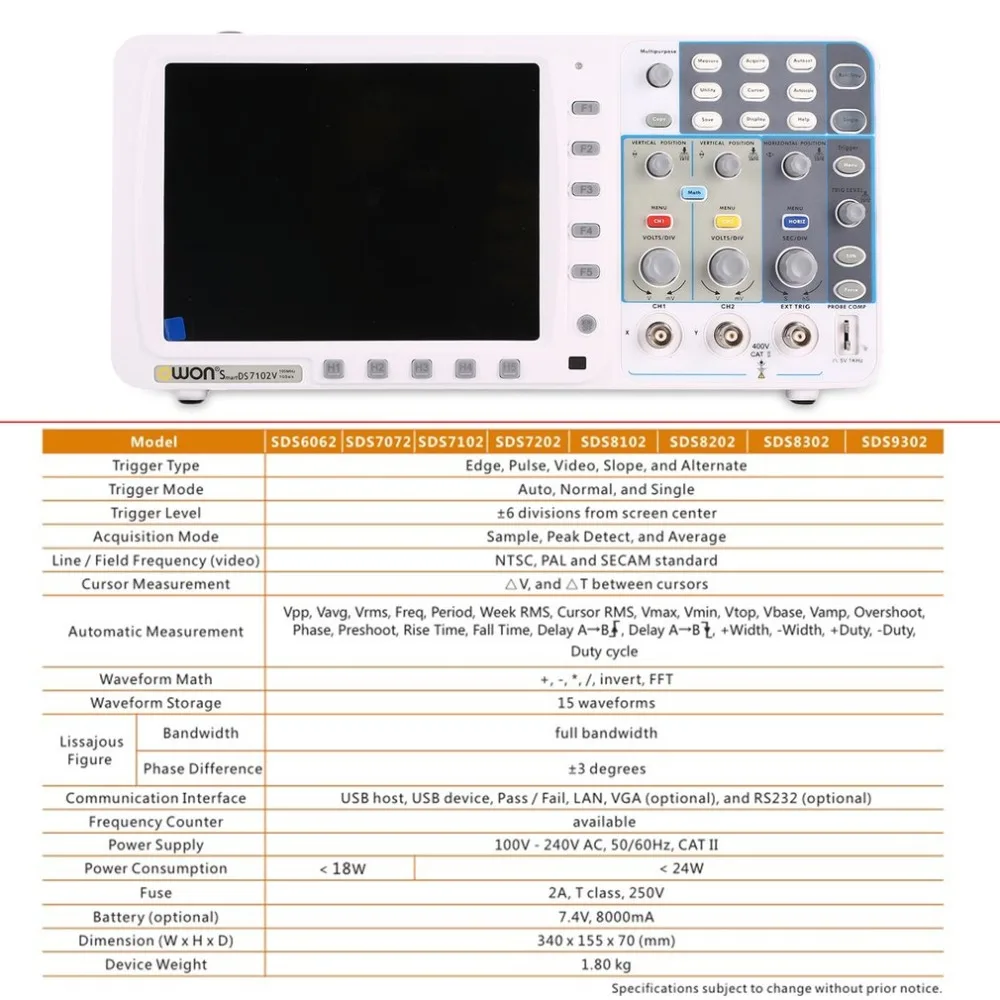 OWON SDS6062V Double channel Deep Memory LCD Display Digital Storage Oscilloscope Scopemeter Scope Meter 60MHz 500MSa/s | Инструменты
