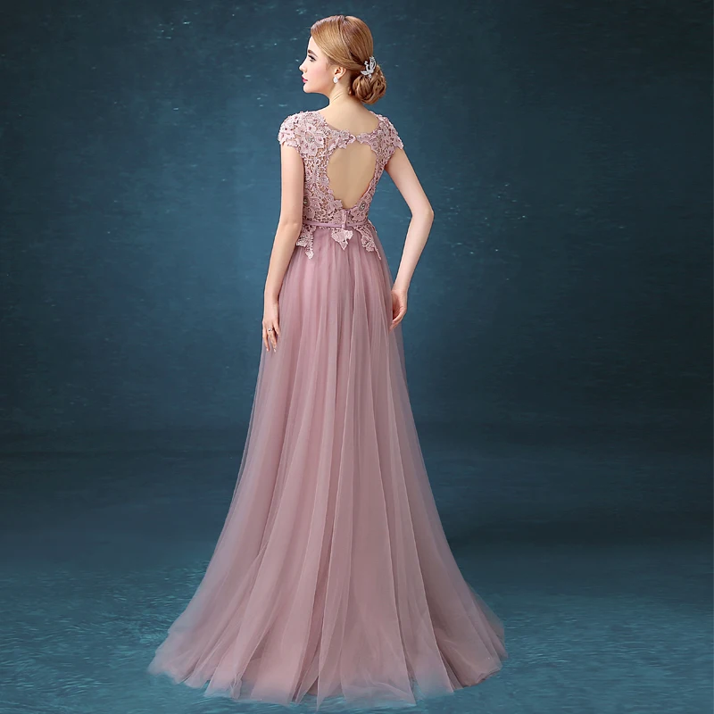 Robe De Soiree/Новое темно-розовое кружевное длинное вечернее платье с цветочным узором для невесты, элегантное вечернее платье в пол с открытой спиной
