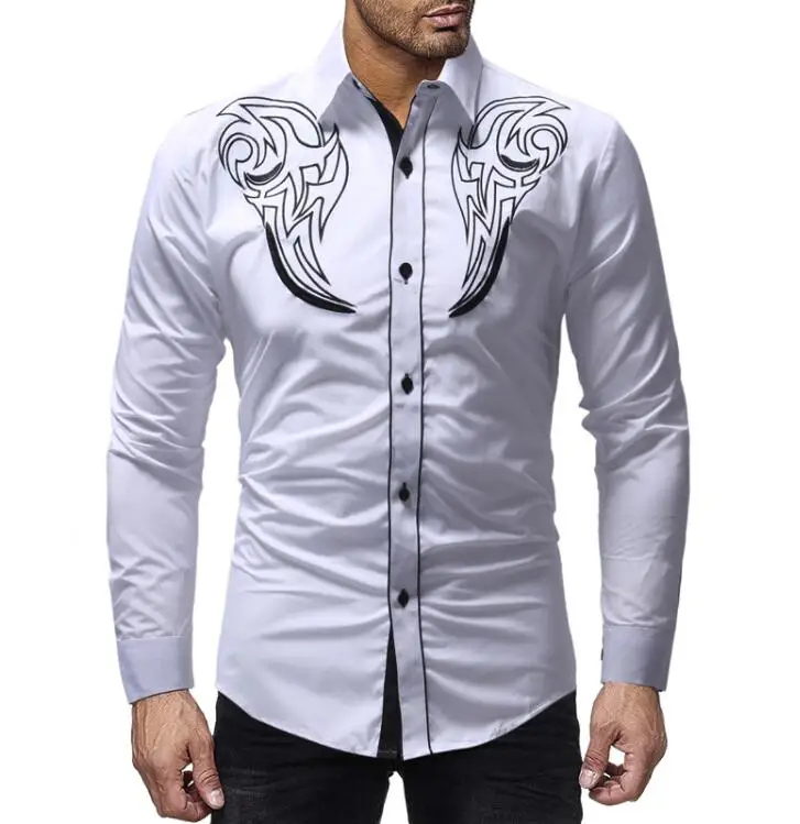 White Shirt Прямая поставка, мужская рубашка, роскошный бренд, с длинным рукавом, повседневные рубашки,, модная Корейская вышивка, деловая рубашка, мужская одежда - Цвет: White Shirt