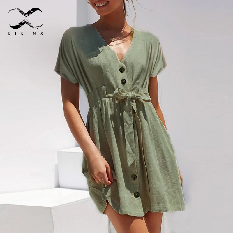 Женское винтажное пляжное платье Bikinx однотонное с v образным вырезом и