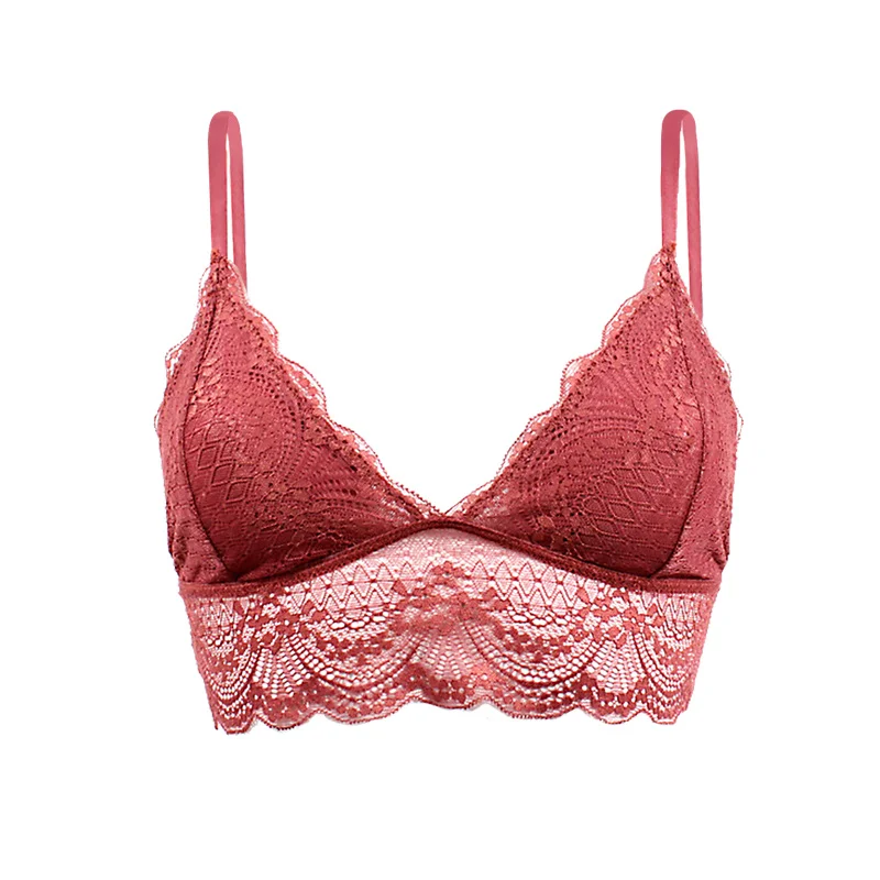 Brick red De Monarchia дамы Lace Bralette сексуальное женское белье нижнее белье Интимная бюстгальтер 3/4 чашек укороченный топ без подкладки мягкие бюстгальтеры полупрозрачные - Цвет: Brick red