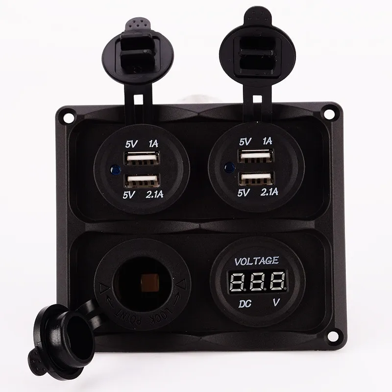 Waterproof 12V 24V Truck Digital Voltmeter Panel With 4 USB Car Chargers Cigarette Lighter Socket RV Yacht Boat Accessories | Автомобили и