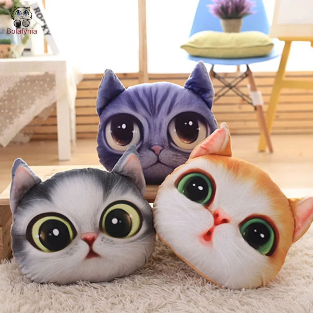 Игрушка плюшевая BOLAFYNIA детская 3D подушка с лицом кошки подарок на Рождество день