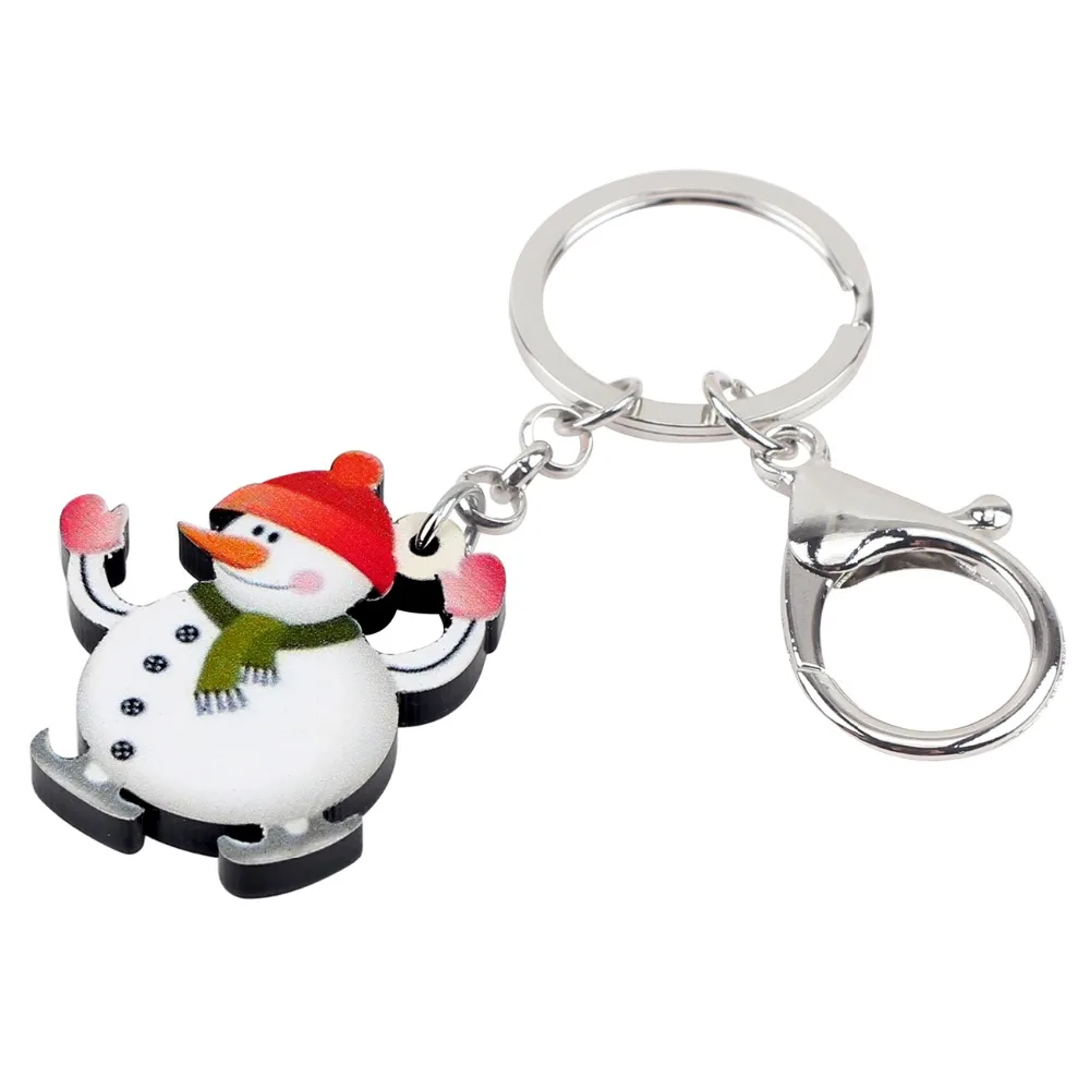Bonsny акриловый Рождественский брелок для ключей в виде снеговика цепочка
