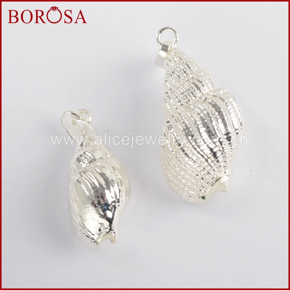 BOROSA 10 шт. Новое поступление полностью серебряный цвет раковина кулон драгоценные