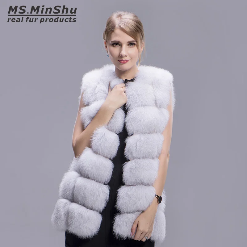 Женский меховой жилет Ms.MinShu зимний из 100% натурального Лисьего меха пальто без
