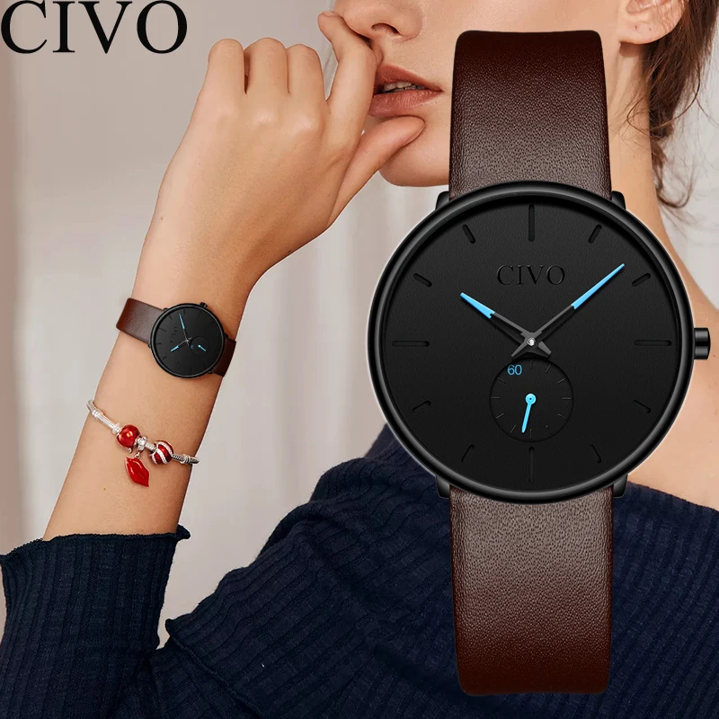 CIVO Fashion Luxury Designer Quartz Watches Women Leather Strap Casual Ladies Simple Wrist Girl Clock Female Gift | Наручные часы