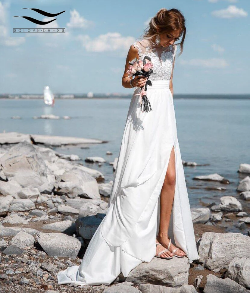 Solovedress сексуальное прозрачное свадебное платье с v образным вырезом кружевной