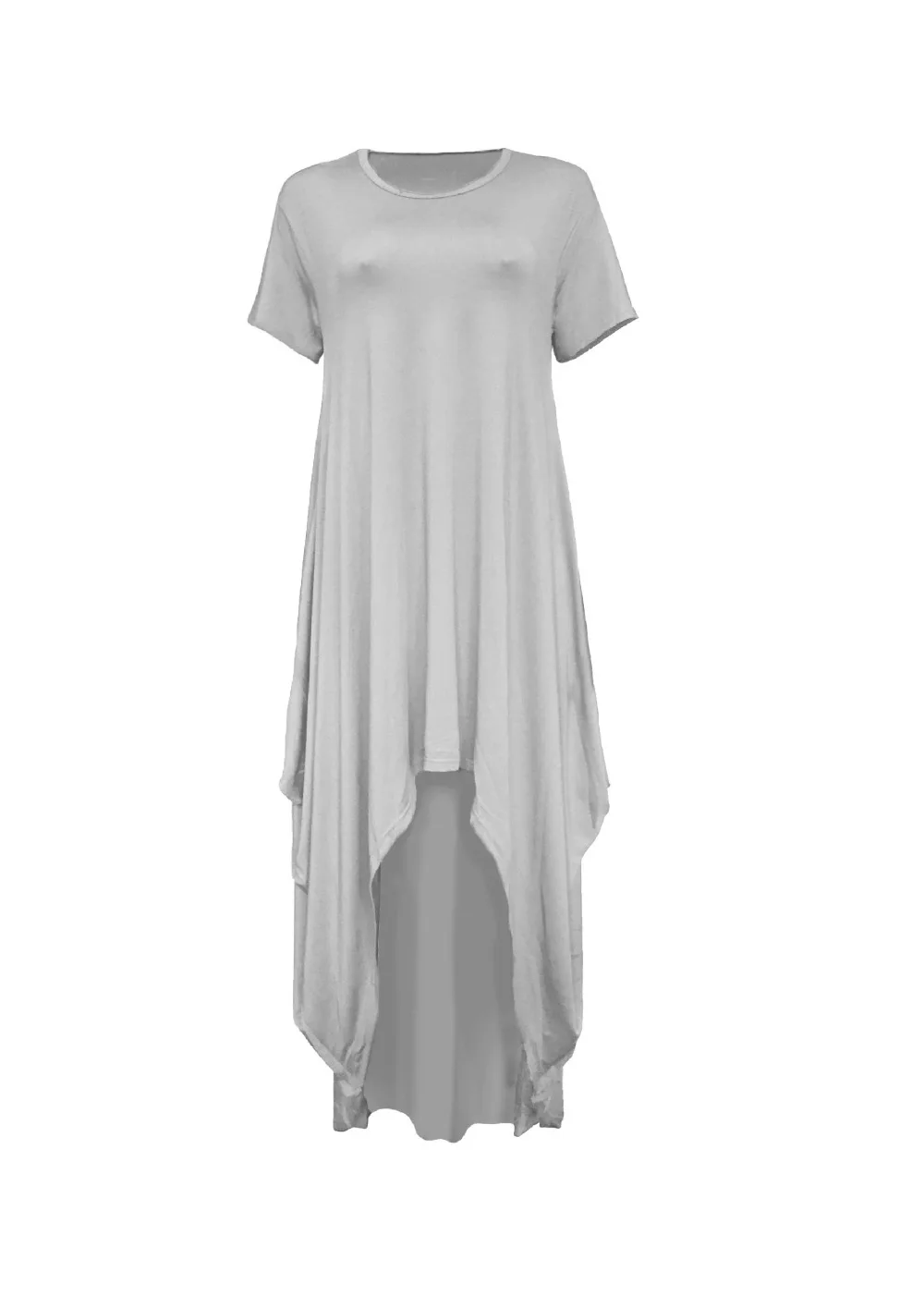 HAOOHU Sexy Long Dress Women Summer New O-Neck Short Sleeve Robe Casual Loose Solid Maxi Dress Irregular Party Club Dress