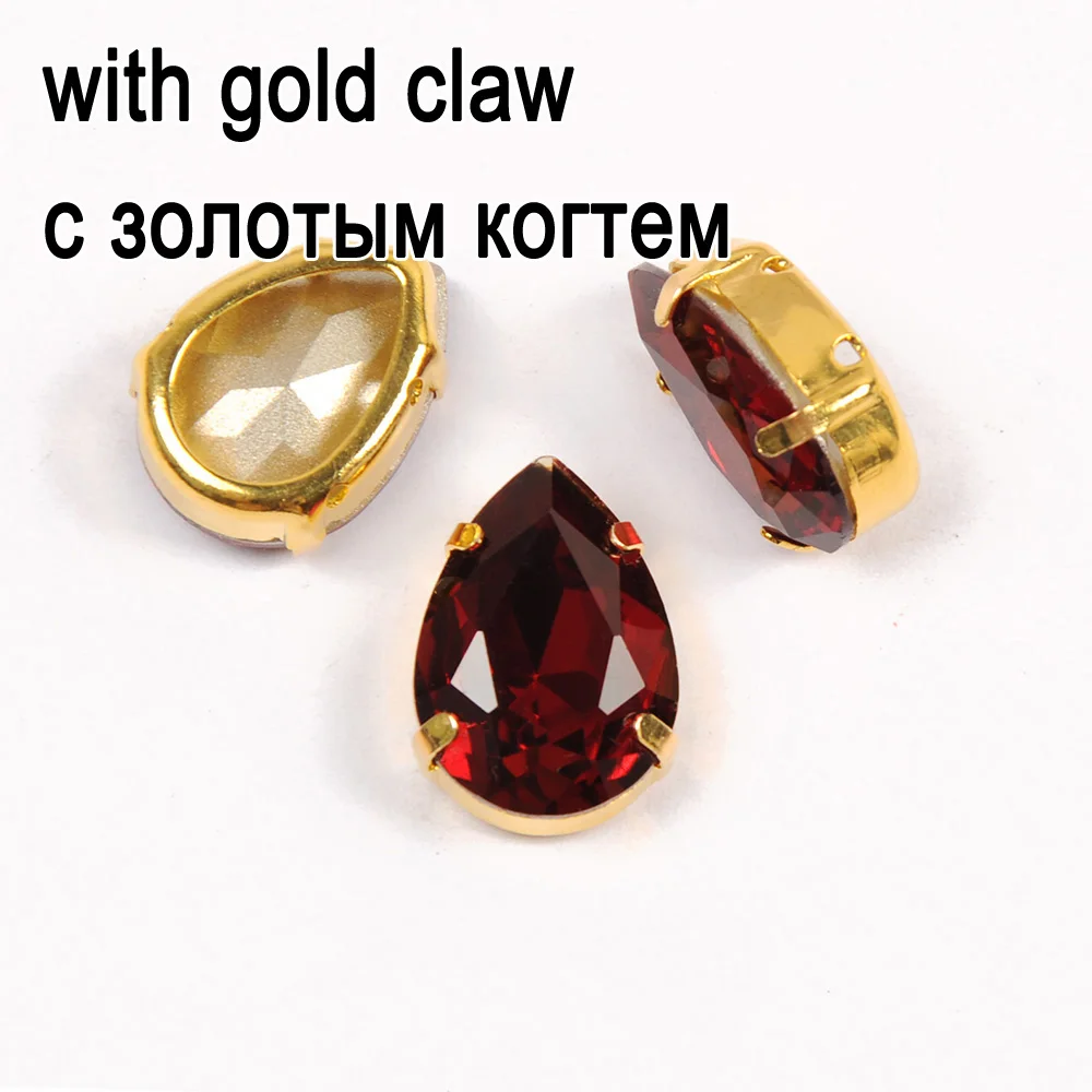 Crystal with gold Siam Стразы шьют на Стразы с заостренной спинкой блестящие драгоценные камни кристалл в форме капли груши Необычные камни для ювелирных изделий - Цвет: Crystal with gold