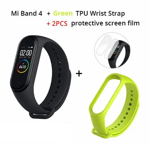 add green strap film Xiaomi mi Band 4 умный браслет 3 цвета AMOLED экран mi band 4 Smartband фитнес-тренажер Bluetooth спортивный водонепроницаемый смарт-браслет - Цвет: add green strap film
