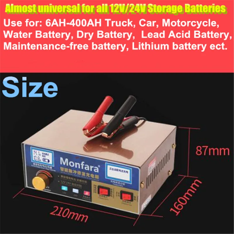 400w smart automatic 12v24v car storage battery charger lcd 5 stage intelligent pulse repair lead acid lithium battery 6 400ah free global shipping