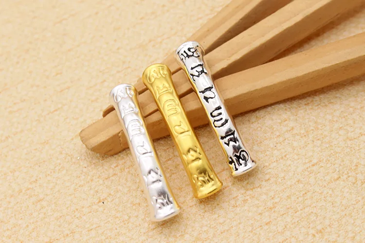 S925 Sterling Silver Color 3D Curved Pipe Six Words Transfer Beads Bracelet  DIY Luxury Jewelry Accessories Wholesale