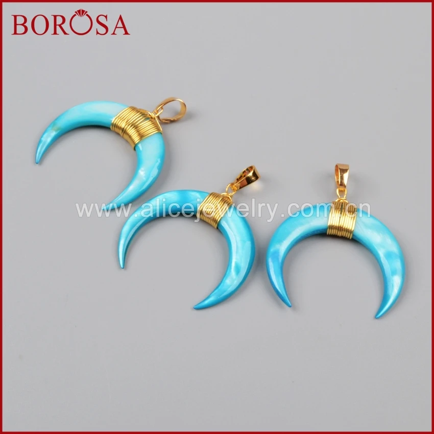 

BOROSA 10 pcs Druzy Wire Wrap Double Horn Gold Plated Pendant G1122 Drusy Jewelry Free Shipping