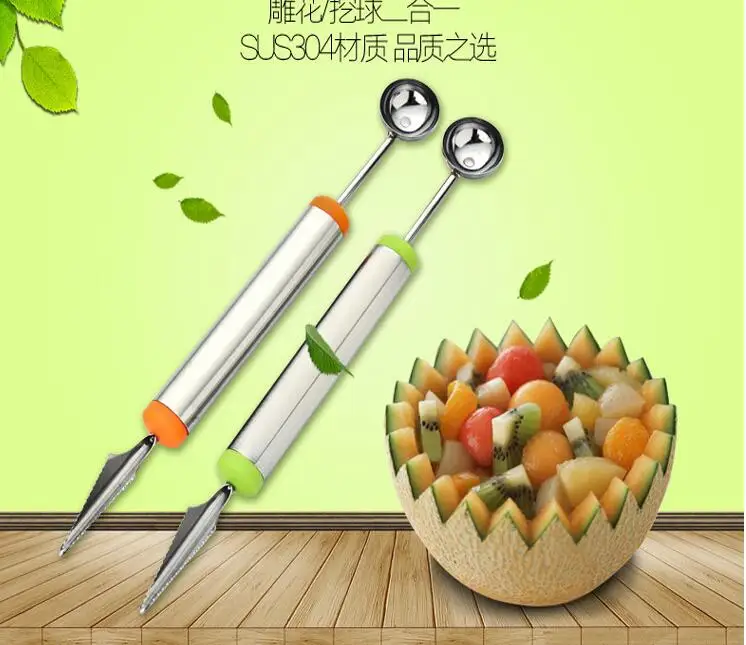 

Double Head Dig Ball Scoop Spoon Baller DIY Creative Assorted Cold Dishes Tools Watermelon Melon Fruit Carving Knife Cutter