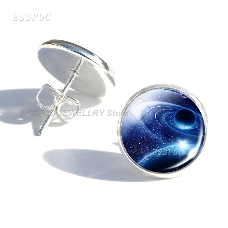 Серьги пусеты Earth Moon Stars Planet style бижутерия со стеклянными кабошонами подарки для