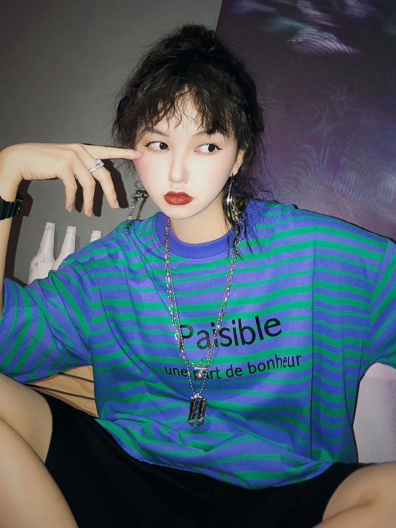 Jasmine's Домашняя цветная полосатая футболка boyfriend Fenersize большая версия средних и