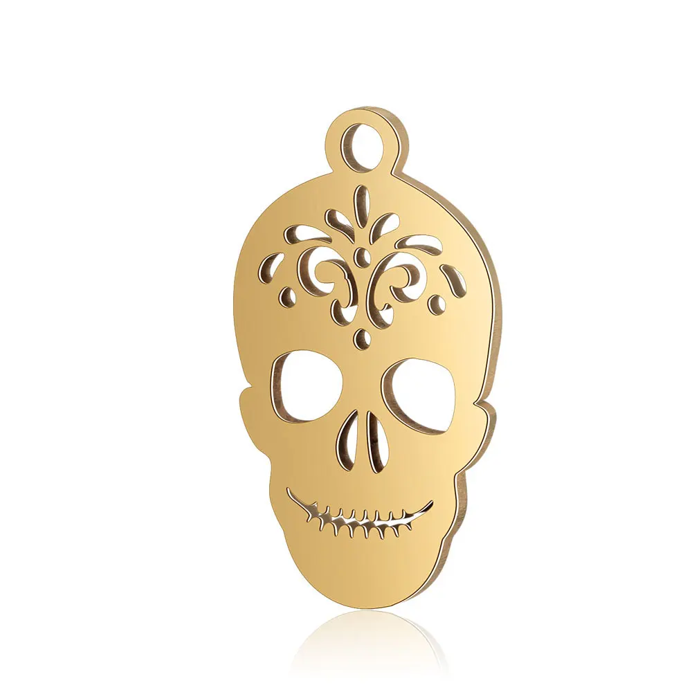 10pcs 316L Stainless Steel Double Side Polished Hollow Out Skull Head Charm Pendant for DIY Jewelry Making Findings Supplier - купить по