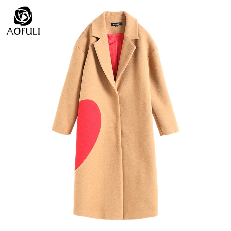 Женское длинное шерстяное пальто AOFULI S 5XL зимние теплые кашемировые большого