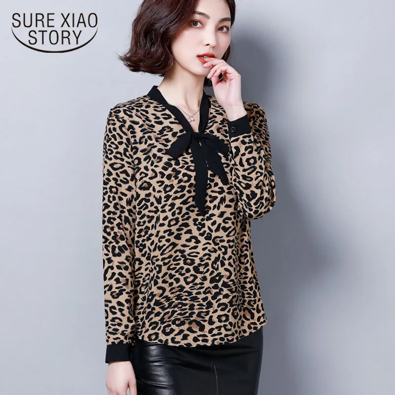 Женская блузка модная новинка весны 2019 Женские топы и блузки леопардовой