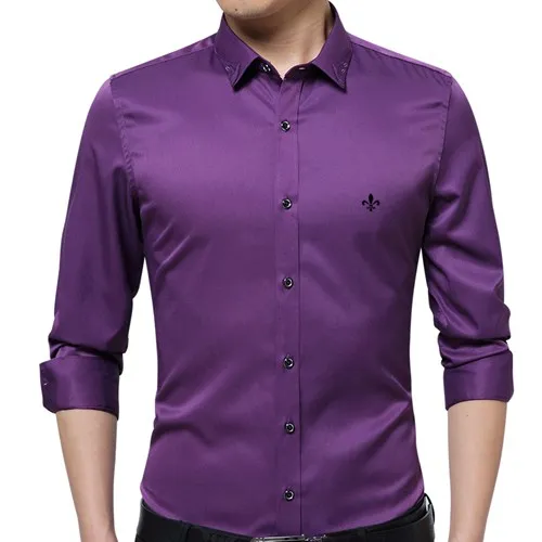 E51701purple DUDALINA, мужская одежда с вышивкой, одноцветная, облегающая, мужская рубашка с длинным рукавом, повседневная, мужская, светская, рубашка размера плюс, не мнется, E51701 - Цвет: E51701purple