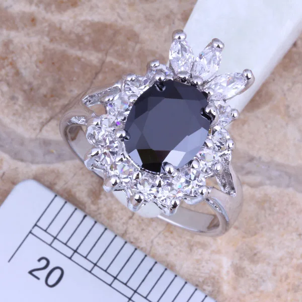 Волшебный черный кубический цирконий Белый CZ посеребренный комплект ювелирных