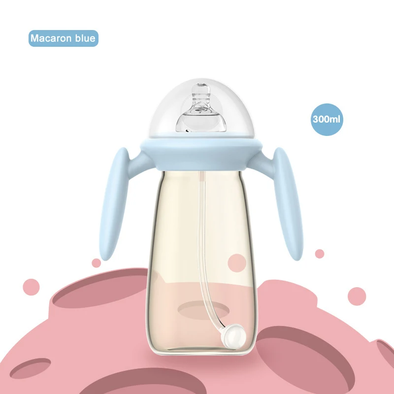 Blue 300ml L nipple IMBABY 120/300 мл бутылочка для кормления бутылочки для кормления детские бутылочки для кормления 0-36 м силиконовая соска тяжелый шар соломы - Цвет: Blue 300ml L nipple